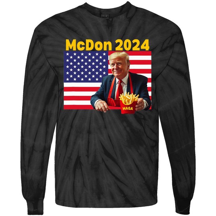 Mcdon 2024 Funny Donald Trump Cooking Fries Tie-Dye Long Sleeve Shirt