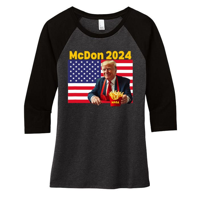 Mcdon 2024 Funny Donald Trump Cooking Fries Women's Tri-Blend 3/4-Sleeve Raglan Shirt