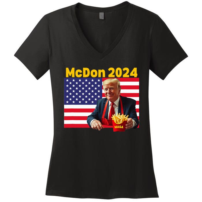 Mcdon 2024 Funny Donald Trump Cooking Fries Women's V-Neck T-Shirt