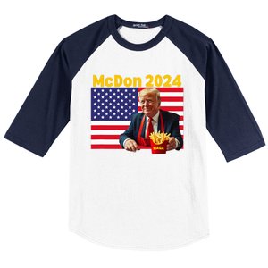 Mcdon 2024 Funny Donald Trump Cooking Fries Baseball Sleeve Shirt