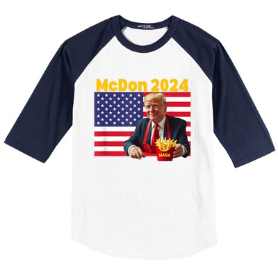 Mcdon 2024 Funny Donald Trump French Fry Cooking Fries Baseball Sleeve Shirt