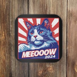 Meow 2024 Funny Kamala Harris Election Cat Lady Crazy Kitty Coaster