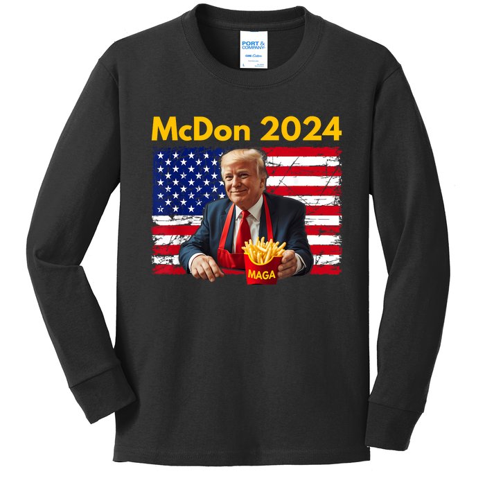 Mcdon 2024 Funny Donald Trump French Fry Cooking Fries Kids Long Sleeve Shirt