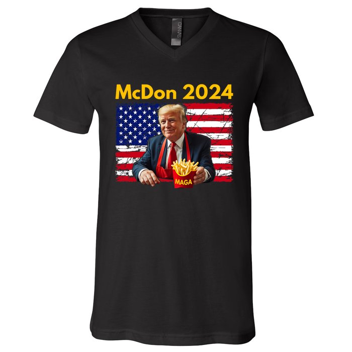 Mcdon 2024 Funny Donald Trump French Fry Cooking Fries V-Neck T-Shirt