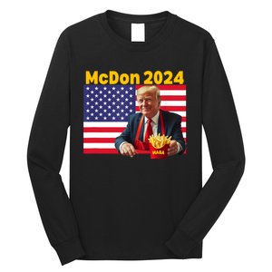 Mcdon 2024 Funny Donald Trump French Fry Cooking Fries Long Sleeve Shirt