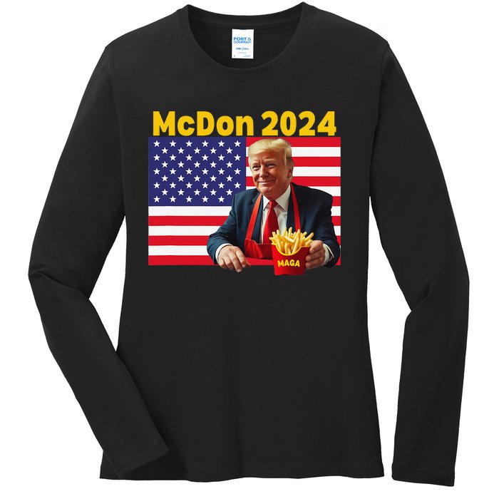 Mcdon 2024 Funny Donald Trump French Fry Cooking Fries Gift Ladies Long Sleeve Shirt