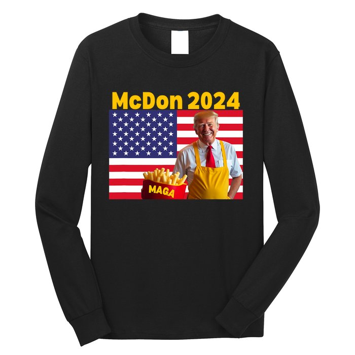 Mcdon 2024 Funny Donald Trump French Fry Cooking Fries Long Sleeve Shirt