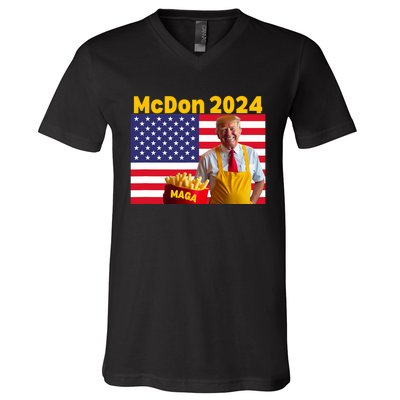 Mcdon 2024 Funny Donald Trump French Fry Cooking Fries V-Neck T-Shirt