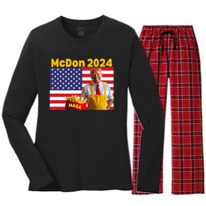 Mcdon 2024 Funny Donald Trump French Fry Cooking Fries Women's Long Sleeve Flannel Pajama Set 