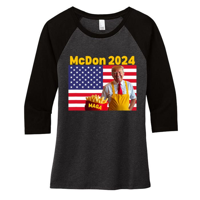 Mcdon 2024 Funny Donald Trump French Fry Cooking Fries Women's Tri-Blend 3/4-Sleeve Raglan Shirt