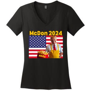 Mcdon 2024 Funny Donald Trump French Fry Cooking Fries Women's V-Neck T-Shirt