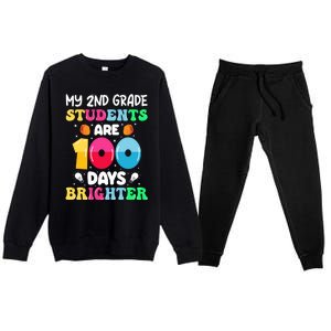 My 2nd Grade Students Are 100 Days Brighter 100 Days Of Gift Premium Crewneck Sweatsuit Set