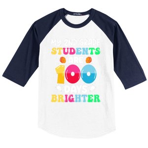 My 2nd Grade Students Are 100 Days Brighter 100 Days Of Gift Baseball Sleeve Shirt