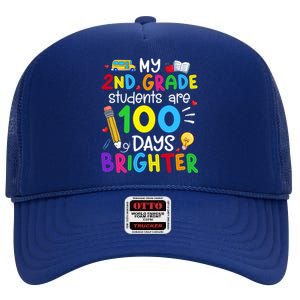 My 2nd Grade Students Are 100 Days Brighter 100th Day School Gift High Crown Mesh Back Trucker Hat