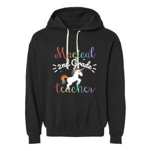 Magical 2Nd Grade Teacher Rainbow Unicorn Second Grade Gift Garment-Dyed Fleece Hoodie