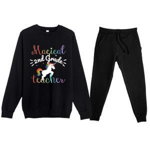 Magical 2Nd Grade Teacher Rainbow Unicorn Second Grade Gift Premium Crewneck Sweatsuit Set