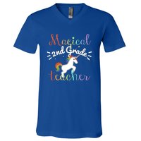 Magical 2Nd Grade Teacher Rainbow Unicorn Second Grade Gift V-Neck T-Shirt