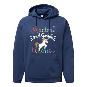 Magical 2Nd Grade Teacher Rainbow Unicorn Second Grade Gift Performance Fleece Hoodie