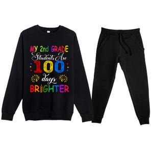 My 2nd Grade Students Are 100 Days Brighter Funny Gift Teachers Gift Premium Crewneck Sweatsuit Set