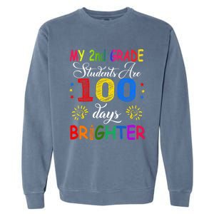 My 2nd Grade Students Are 100 Days Brighter Funny Gift Teachers Gift Garment-Dyed Sweatshirt