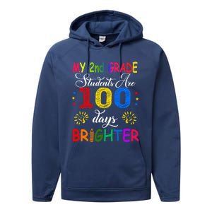 My 2nd Grade Students Are 100 Days Brighter Funny Gift Teachers Gift Performance Fleece Hoodie