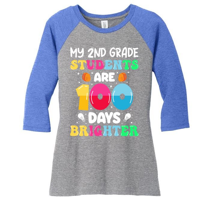 My 2nd Grade Students Are 100 Days Brighter 100 Days Of Meaningful Gift Women's Tri-Blend 3/4-Sleeve Raglan Shirt