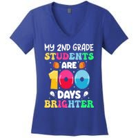 My 2nd Grade Students Are 100 Days Brighter 100 Days Of Meaningful Gift Women's V-Neck T-Shirt