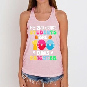 My 2nd Grade Students Are 100 Days Brighter 100 Days Of Meaningful Gift Women's Knotted Racerback Tank