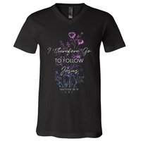 Matthew 2819 I Follow Jesus Baptism Baptized Christian V-Neck T-Shirt