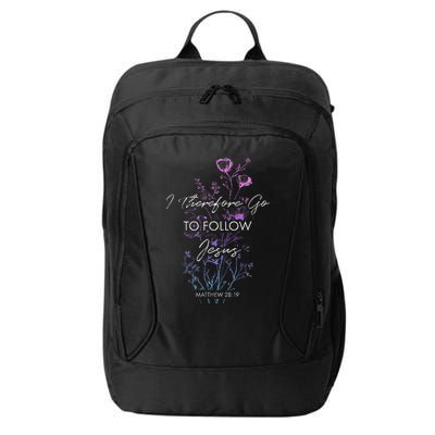 Matthew 2819 I Follow Jesus Baptism Baptized Christian City Backpack