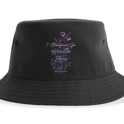 Matthew 2819 I Follow Jesus Baptism Baptized Christian Sustainable Bucket Hat