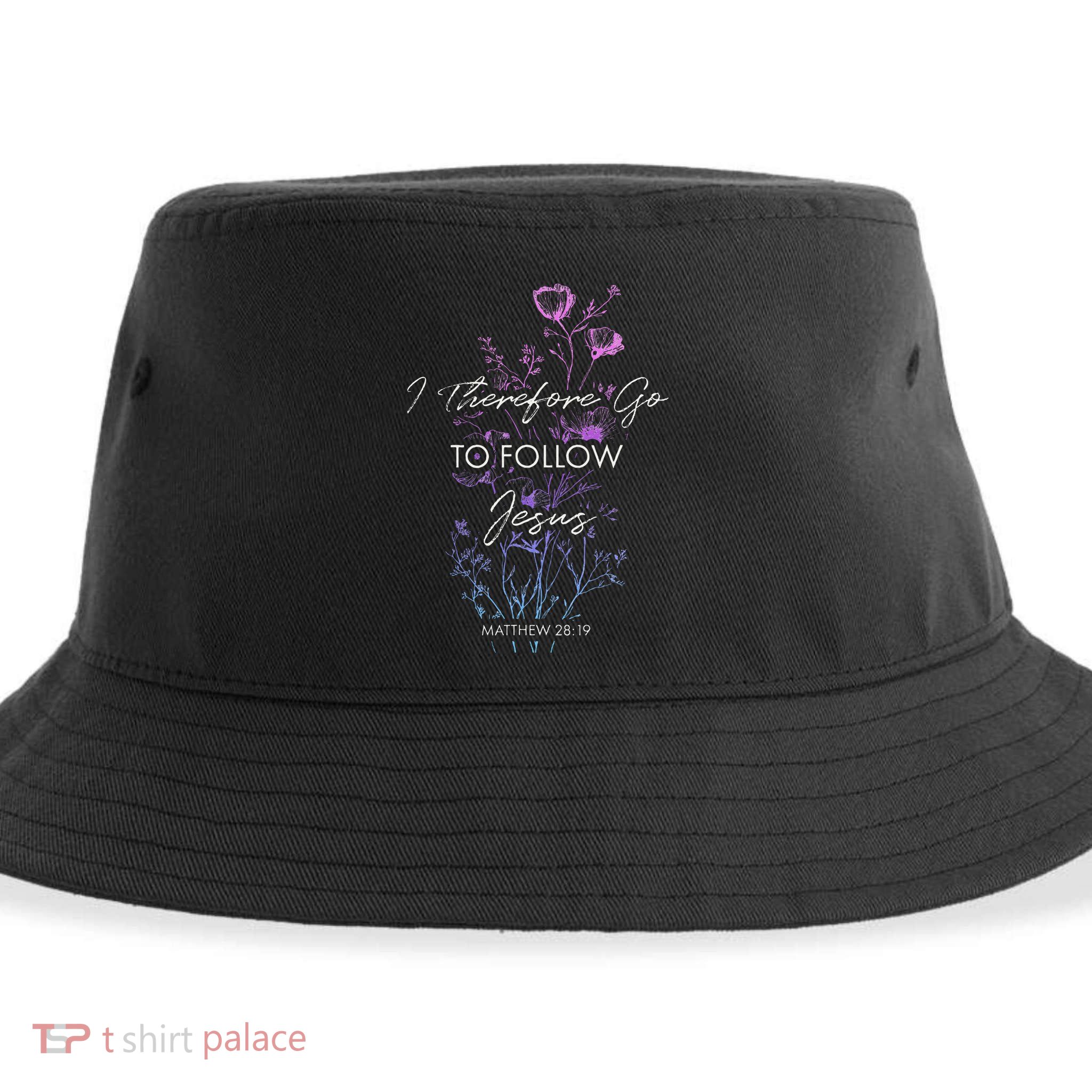 Matthew 2819 I Follow Jesus Baptism Baptized Christian Sustainable Bucket Hat