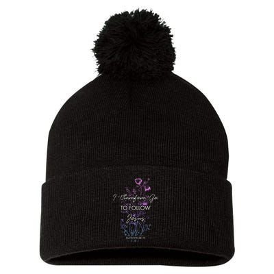 Matthew 2819 I Follow Jesus Baptism Baptized Christian Pom Pom 12in Knit Beanie
