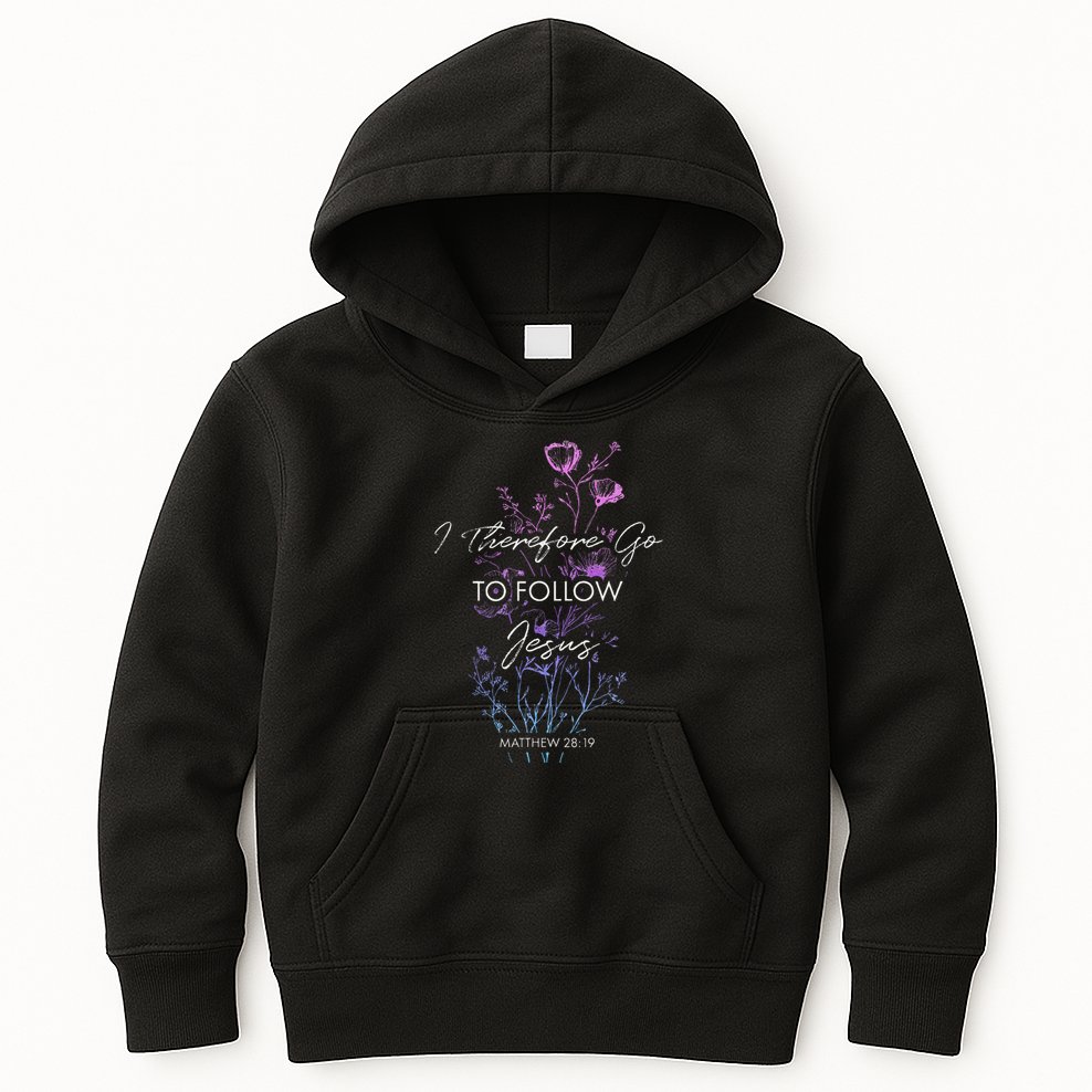 Matthew 2819 I Follow Jesus Baptism Baptized Christian Kids Hoodie