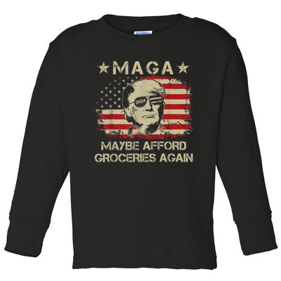 Maga 2024 Maybe Afford Groceries Again Retro Trump 2024 Toddler Long Sleeve Shirt