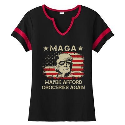 Maga 2024 Maybe Afford Groceries Again Retro Trump 2024 Ladies Halftime Notch Neck Tee