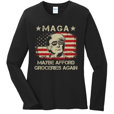 Maga 2024 Maybe Afford Groceries Again Retro Trump 2024 Ladies Long Sleeve Shirt