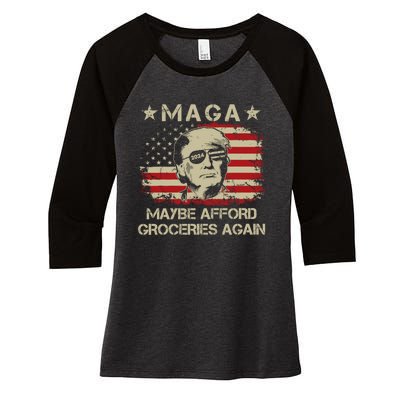 Maga 2024 Maybe Afford Groceries Again Retro Trump 2024 Women's Tri-Blend 3/4-Sleeve Raglan Shirt