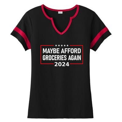 Maga 2024 Maybe Afford Groceries Again Retro Trump 2024 Ladies Halftime Notch Neck Tee