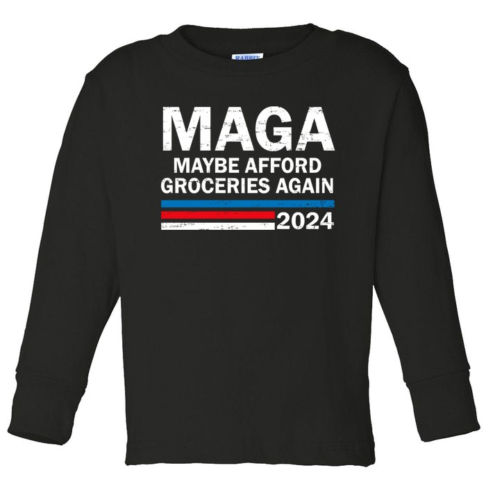 Maga 2024 Maybe Afford Groceries Again Retro Trump 2024 Toddler Long Sleeve Shirt