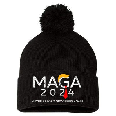 Maga 2024 Maybe Afford Groceries Again Retro Trump 2024 Pom Pom 12in Knit Beanie