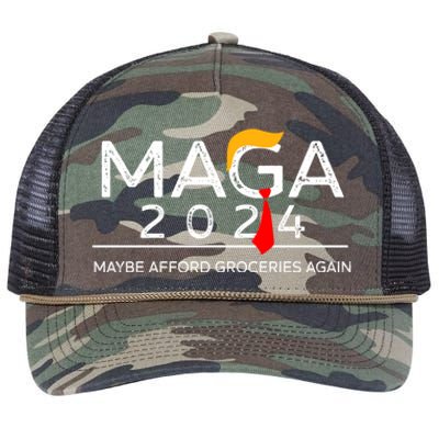 Maga 2024 Maybe Afford Groceries Again Retro Trump 2024 Retro Rope Trucker Hat Cap