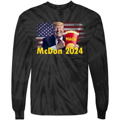 Mcdon 2024 Maga Donald Trump Fast Food French Fries Tie-Dye Long Sleeve Shirt