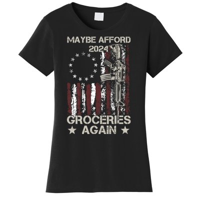 Maga 2024 Maybe Afford Groceries Again Funny American Flag Women's T-Shirt