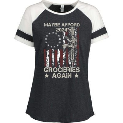 Maga 2024 Maybe Afford Groceries Again Funny American Flag Enza Ladies Jersey Colorblock Tee