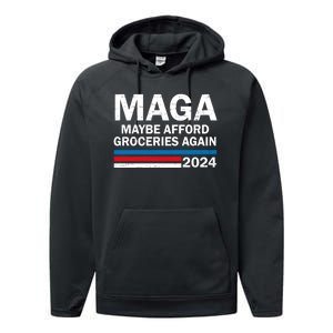 Maga 2024 Maybe Afford Groceries Again Funny American Flag Performance Fleece Hoodie