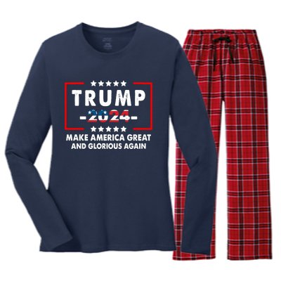 MAGAGA 2024 Make America Great And Glorious Again Trump Shirt Women's Long Sleeve Flannel Pajama Set 