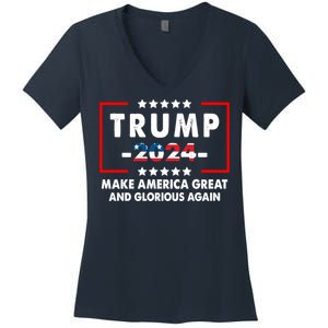 MAGAGA 2024 Make America Great And Glorious Again Trump Shirt Women's V-Neck T-Shirt