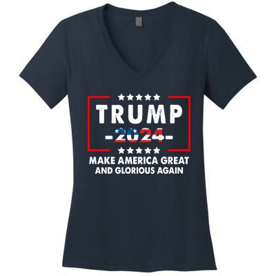 MAGAGA 2024 Make America Great And Glorious Again Trump Shirt Women's V-Neck T-Shirt