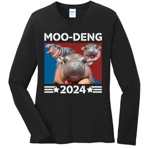 Moodeng 24 Political Baby Pigmy Hippo Moodeng 2024 Election Ladies Long Sleeve Shirt